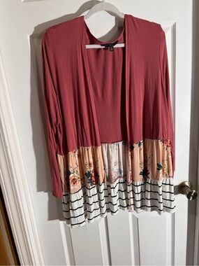 Signature Studio Mauve Open-Front Floral & Stripe kimono light Cardigan bolero